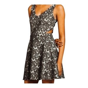 Abercrombie & Fitch Y2K Black Floral Lace Fit & Flare Mini Dress Cutout Sides M